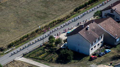 High angle view of cars on road in city