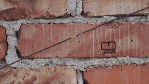Close-up of weathered brick wall