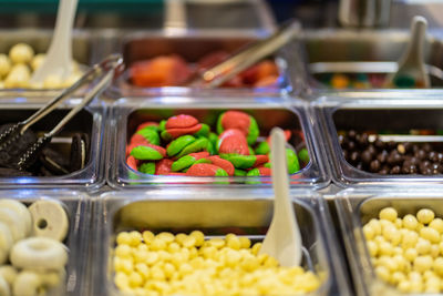 Close-up of multi colored vegetables for sale in market