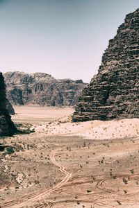 Rock formations on landscape against clear sky