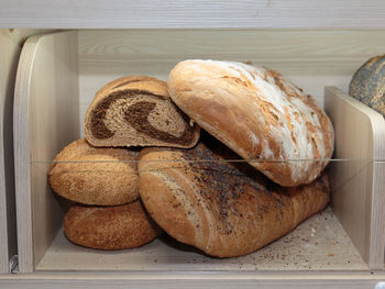 Directly above shot of bread in container on table