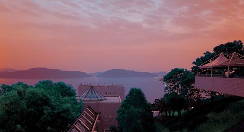 Scenic view of mountains against sky during sunset