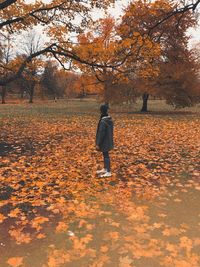 Full length rear view of man standing in autumn