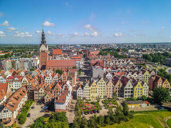 High angle view of townscape against sky