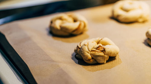 High angle view of cookie dough on  baking sheet