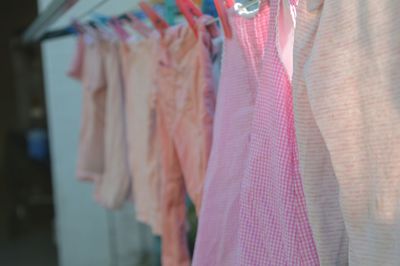 Close-up of clothesline in back yard