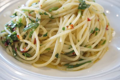 Close-up of noodles in plate