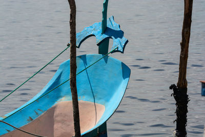 View of boat moored in sea