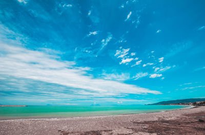 Scenic view of sea against blue sky