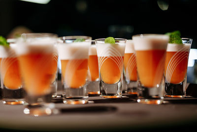 Close-up of beer in glass on table