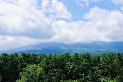 Scenic view of mountains against cloudy sky