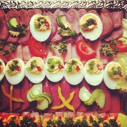 High angle view of fruits and vegetables