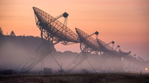 Satellite radio station in the netherlands at sunrise 