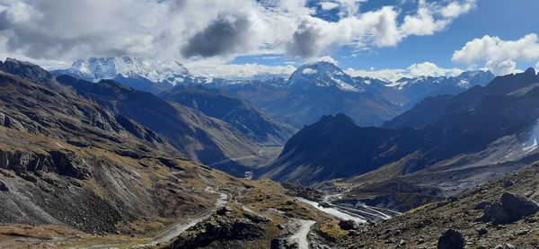 Scenic view of snowcapped mountains against sky