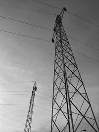 Low angle view of electricity pylon against sky