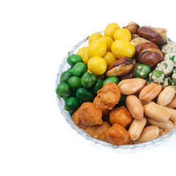 High angle view of fruits in plate