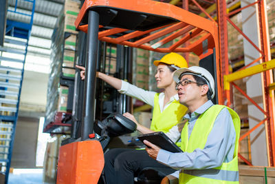Young man working in bus