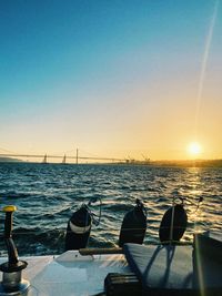 Scenic view of sea against clear sky during sunset