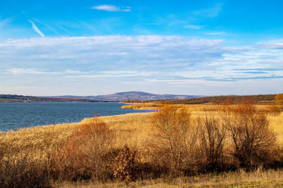 Scenic view of lake against sky