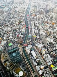 High angle view of buildings in city