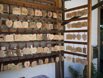 Prayer blocks hanging outdoors