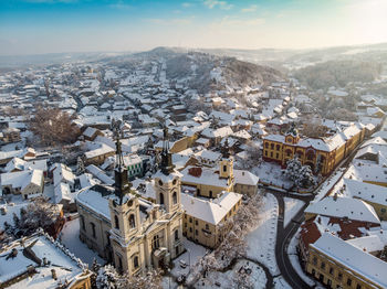 High angle view of buildings in city