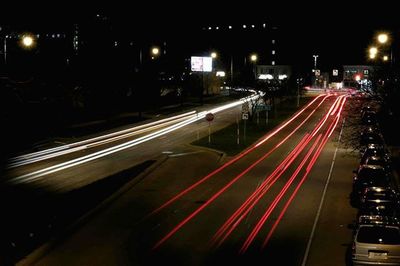 Light trails on road at night