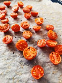 High angle view of orange fruits on table