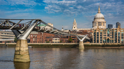 Millennium bridge, st pauls cathedral and embankment of the river thames in central london, uk