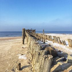 Scenic view of sea against clear sky