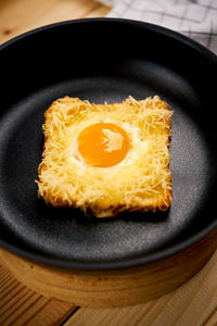 High angle view of food in plate on table