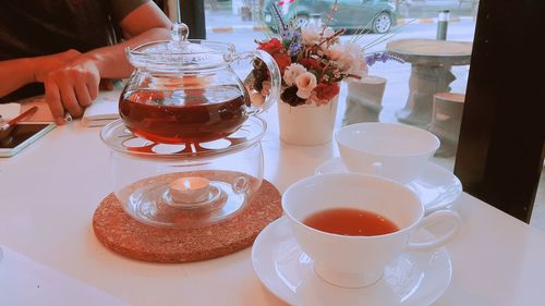 Close-up of tea served on table