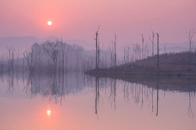 Scenic view of lake against sky during sunset