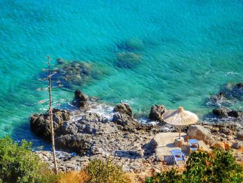 High angle view of rocks in sea