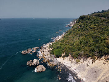 High angle view of sea against clear sky