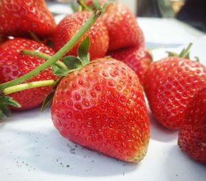 Close-up of strawberries on table