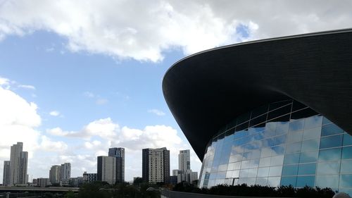 Low angle view of modern buildings against sky