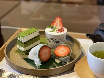 Close-up of dessert in plate on table