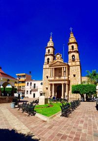 View of church against clear blue sky