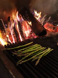 Close-up of meat at night