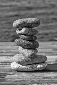 Close-up of stone stack on rock