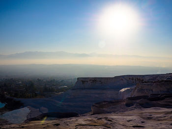 Mountain at pamukkale on sunny day