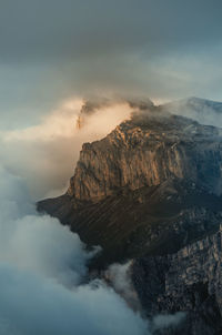 Scenic view of volcanic mountain against sky