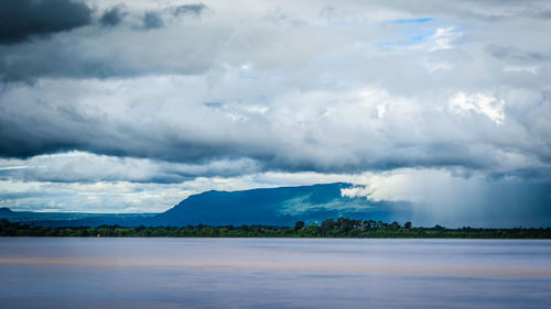 Scenic view of sea against cloudy sky