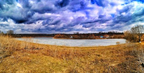 Scenic view of lake against sky