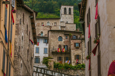 Low angle view of residential buildings in town