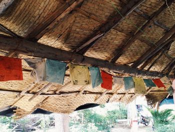 Low angle view of clothes drying on roof