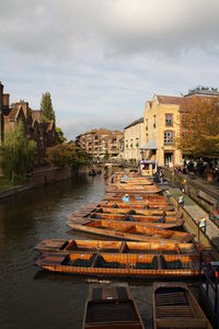 View of boats moored at harbor