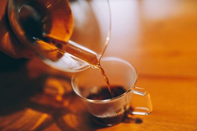 Close-up of coffee cup on table