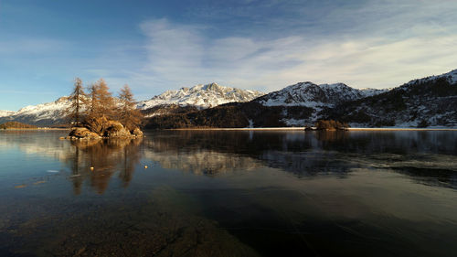 Reflection of trees in lake against sky